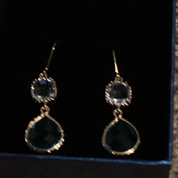 New 18k Gold Plated Blue & Purple Boho Crystal Dangle Earrings - Picture 2 of 3